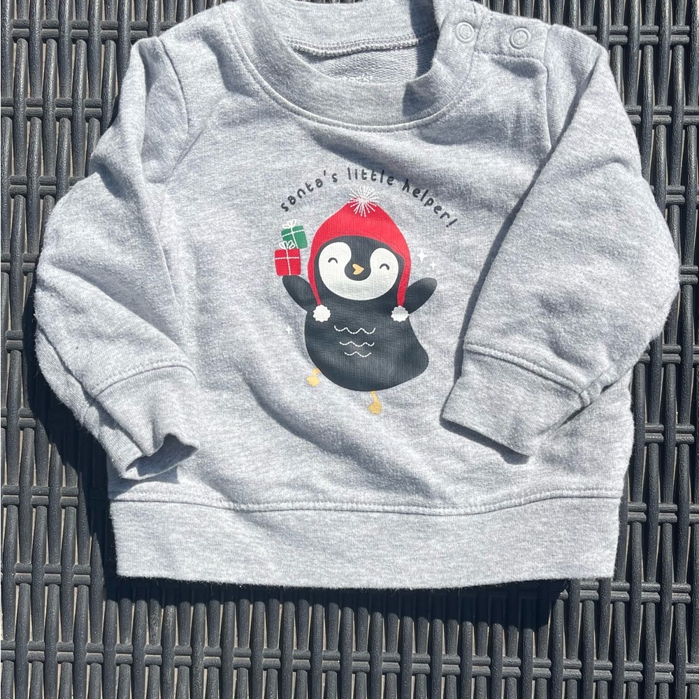 Christmas Santa’s little helper Gray Penguin Kids Sweatshirt